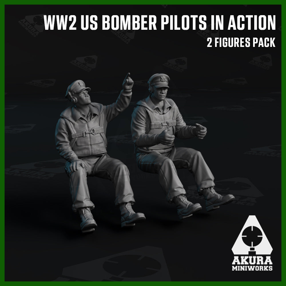 US WWII Bomber Pilot & Co-Pilot In Action