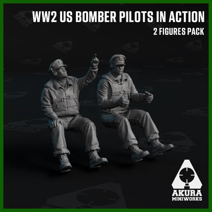 US WWII Bomber Pilot & Co-Pilot In Action