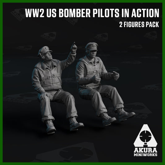 US WWII Bomber Pilot & Co-Pilot In Action