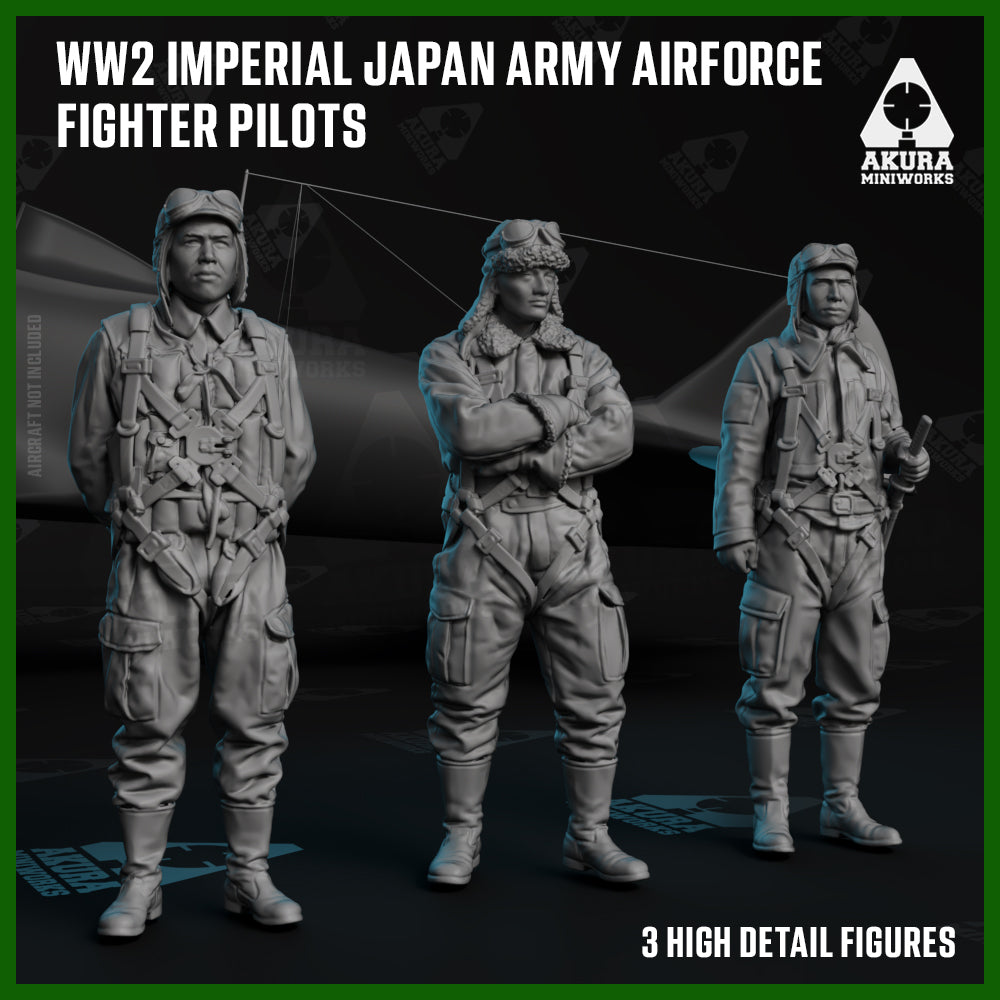 WW2 Imperial Japanese Army Air Force fighter pilots, 3 figures, Akura Miniworks