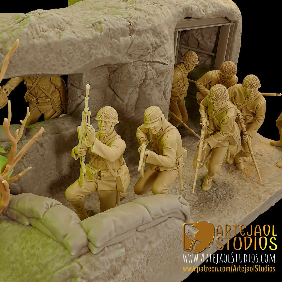 Okinawa bunker diorama alternate view of Japanese infantry figures