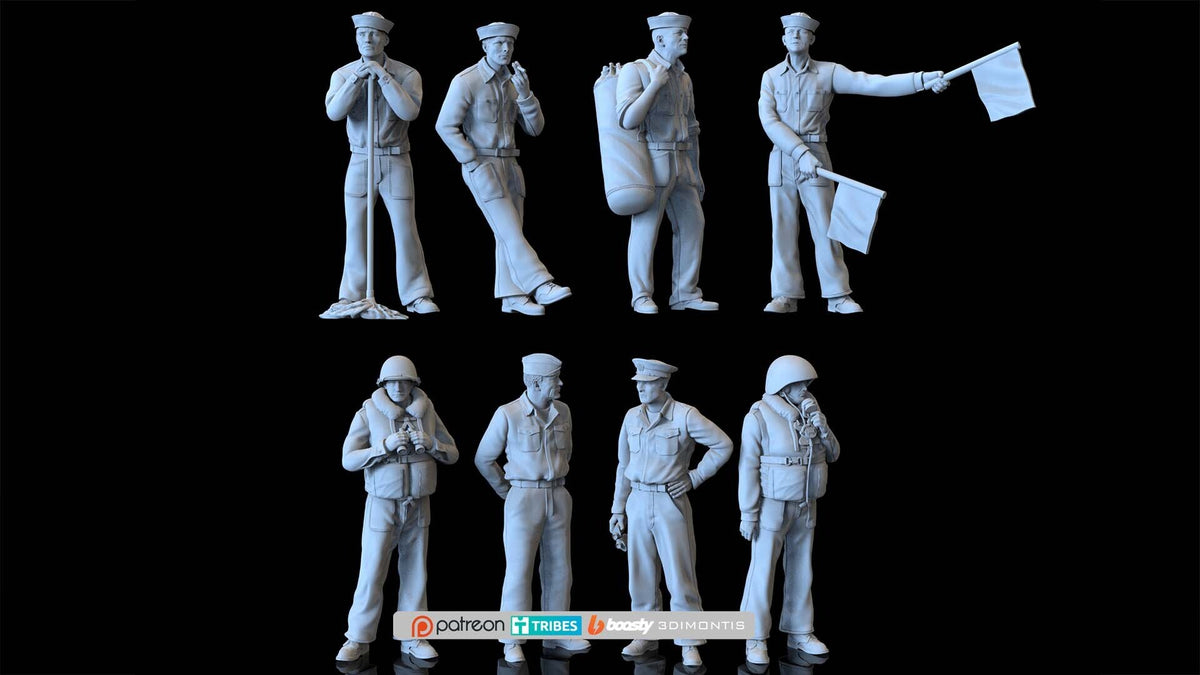 US American Navy Crew (8 Figures) – front view of eight US Navy sailor figurines