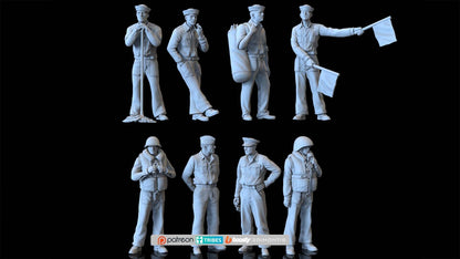 US American Navy Crew (8 Figures) – front view of eight US Navy sailor figurines
