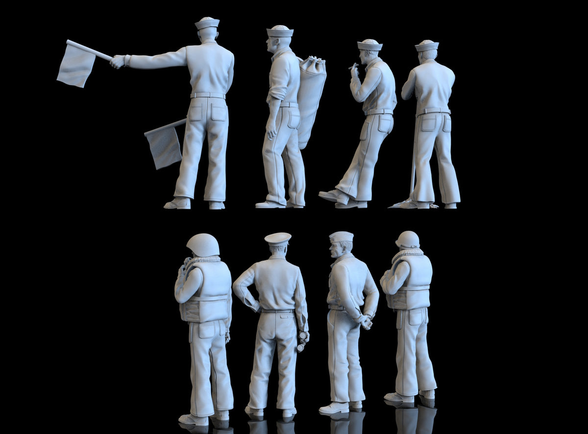 US American Navy Crew (8 Figures) – rear view of eight US Navy sailor figurines