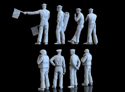 US American Navy Crew (8 Figures) – rear view of eight US Navy sailor figurines